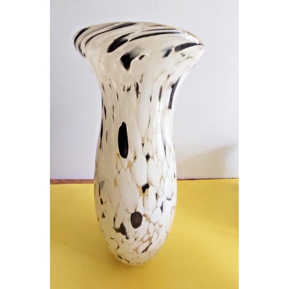 Todd Oldham Heavy Art Glass Vase White, Gold, Brown Mottle Design 12.5" - Picture 15 of 15